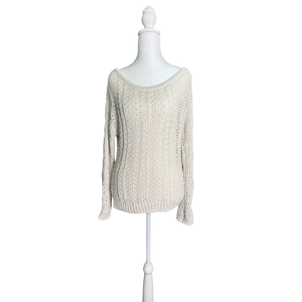 American Eagle M Ivory Open Knit Sweater Slouchy Boho Coastal Cowgirl Indie Y2K